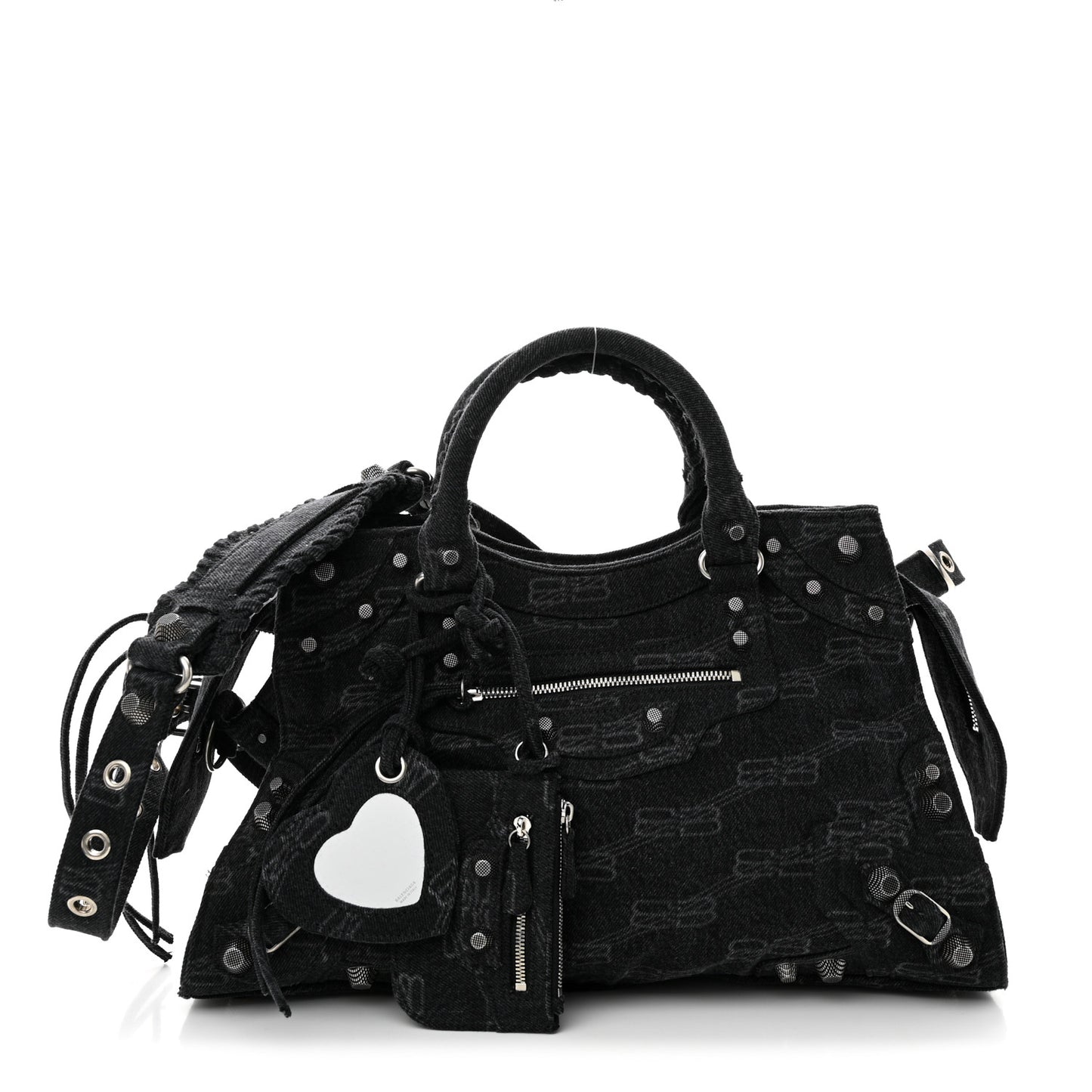 Washed Denim BB Monogram Neo Cagole City Handbag Black