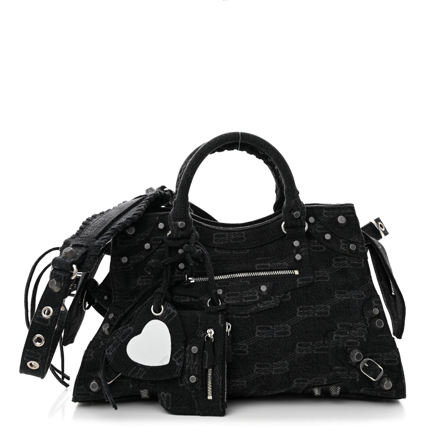 Balenciaga Washed Denim BB Monogram Neo Cagole City Handbag Black 1 of 11