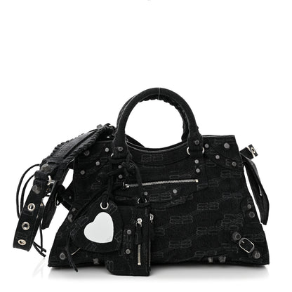Balenciaga Washed Denim BB Monogram Neo Cagole City Handbag Black 1 of 11