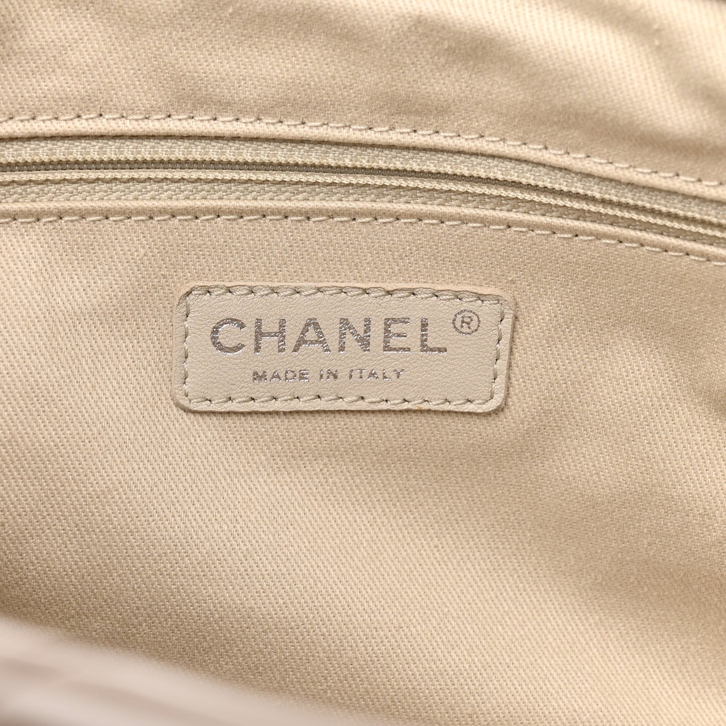 Patent Quilted Timeless CC Soft Tote Beige