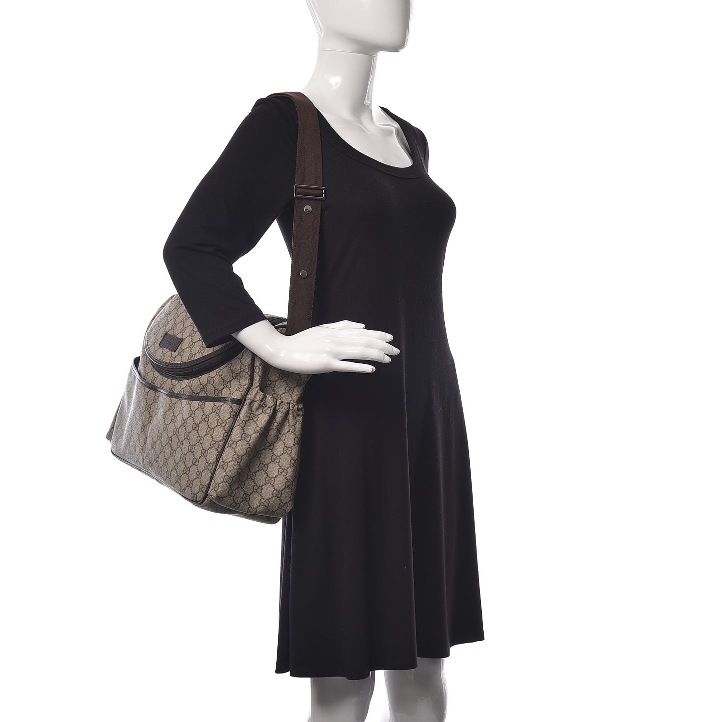 GG Supreme Monogram Selleria Calfskin Large Diaper Bag Beige Ebony Cocoa Dark Chocolate