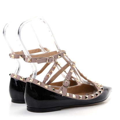 Valentino Garavani Patent Rockstud Cage Ballerina Flats 38 Black Poudre 4 of 10