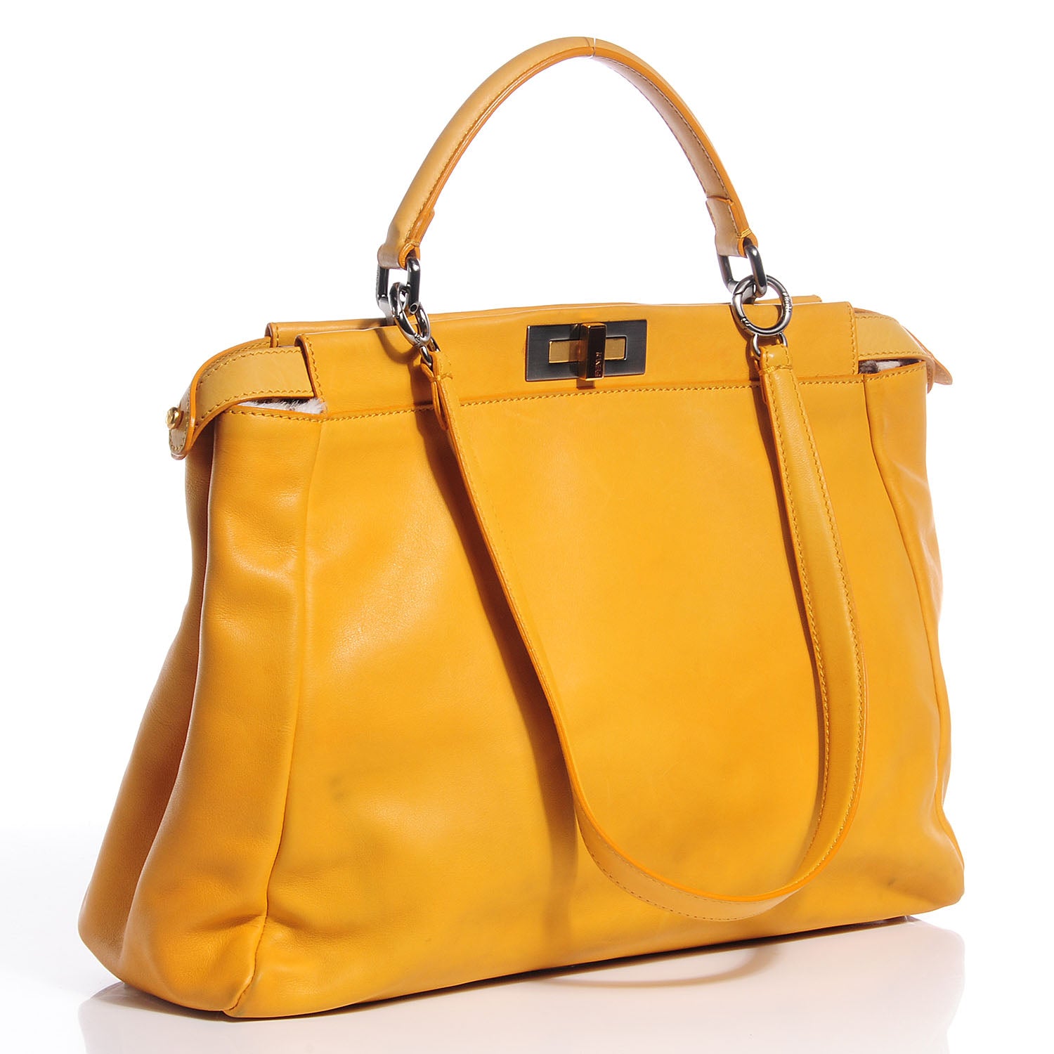 Fendi Vitello Saddle Calf Hair Leopard Print Large Peekaboo Iconic Satchel Ocra 3 of 22