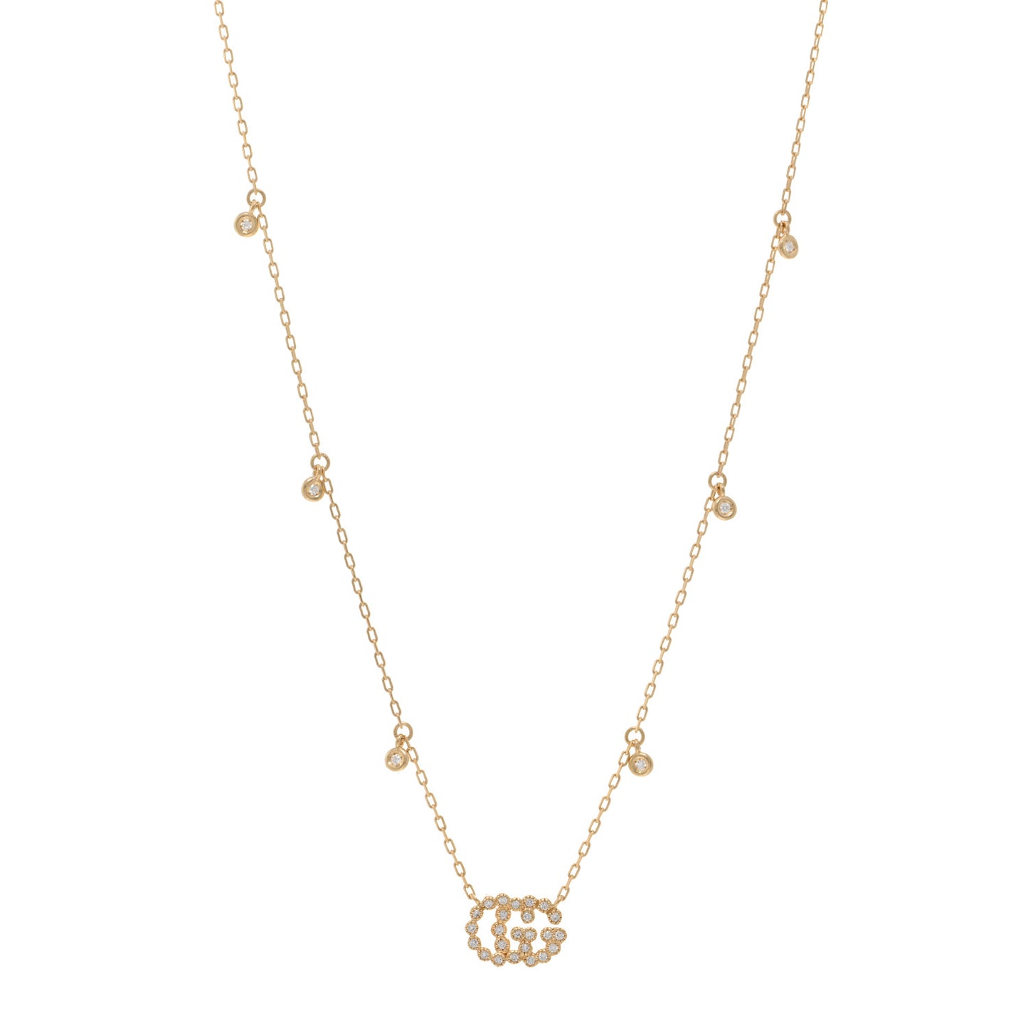 18K Yellow Gold Diamond Running GG Pendant Necklace