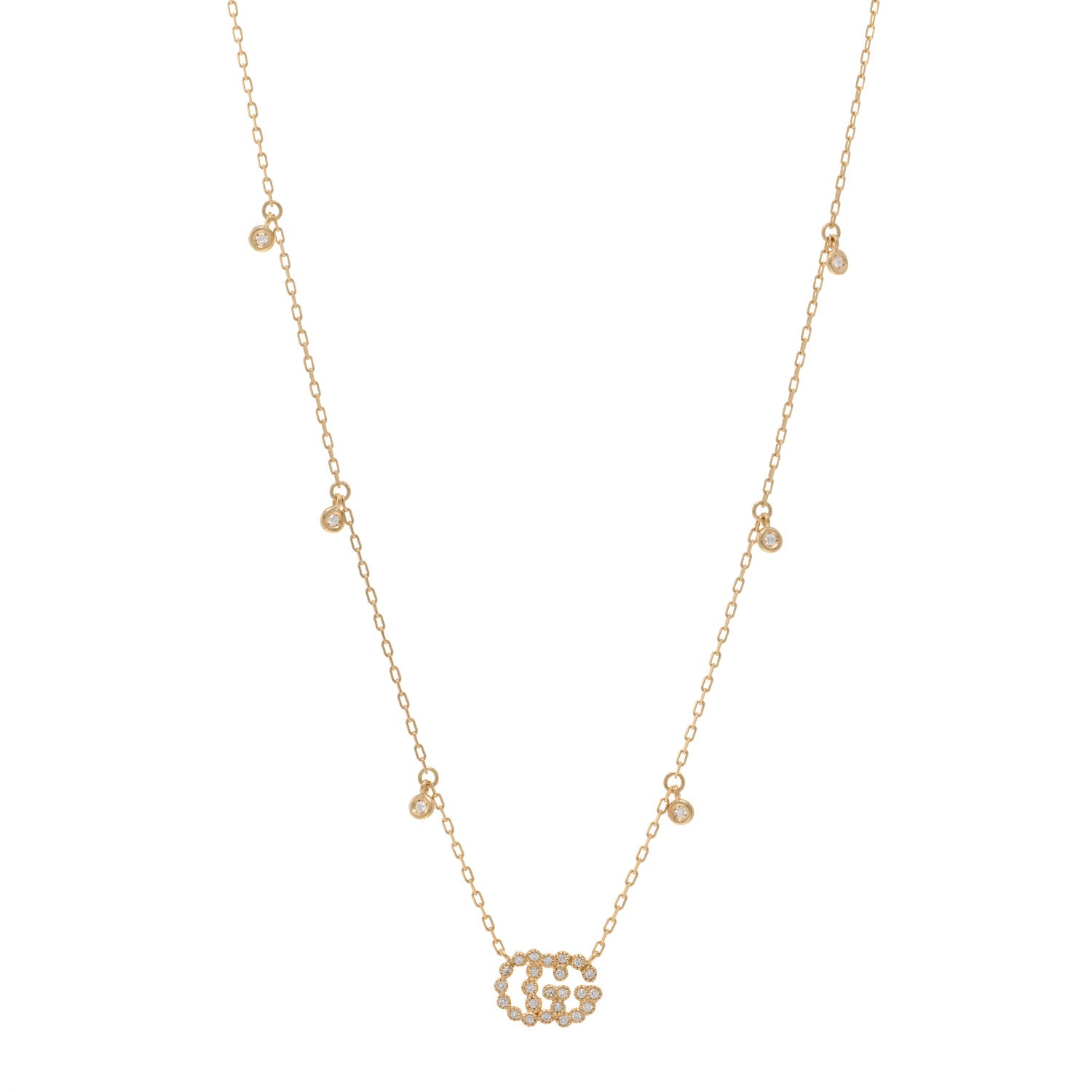 Gucci 18K Yellow Gold Diamond Running GG Pendant Necklace 1 of 5
