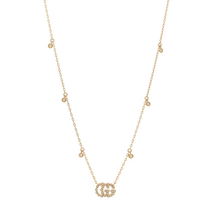 Gucci 18K Yellow Gold Diamond Running GG Pendant Necklace 1 of 5