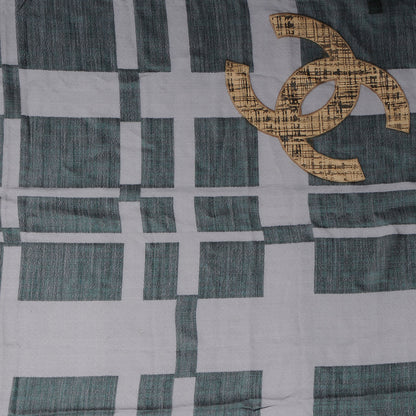 Chanel Wool Silk Tweed CC Logo Scarf Green Black 1 of 5
