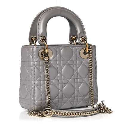 Christian Dior Metallic Lambskin Cannage Mini Lady Dior Grey 3 of 20