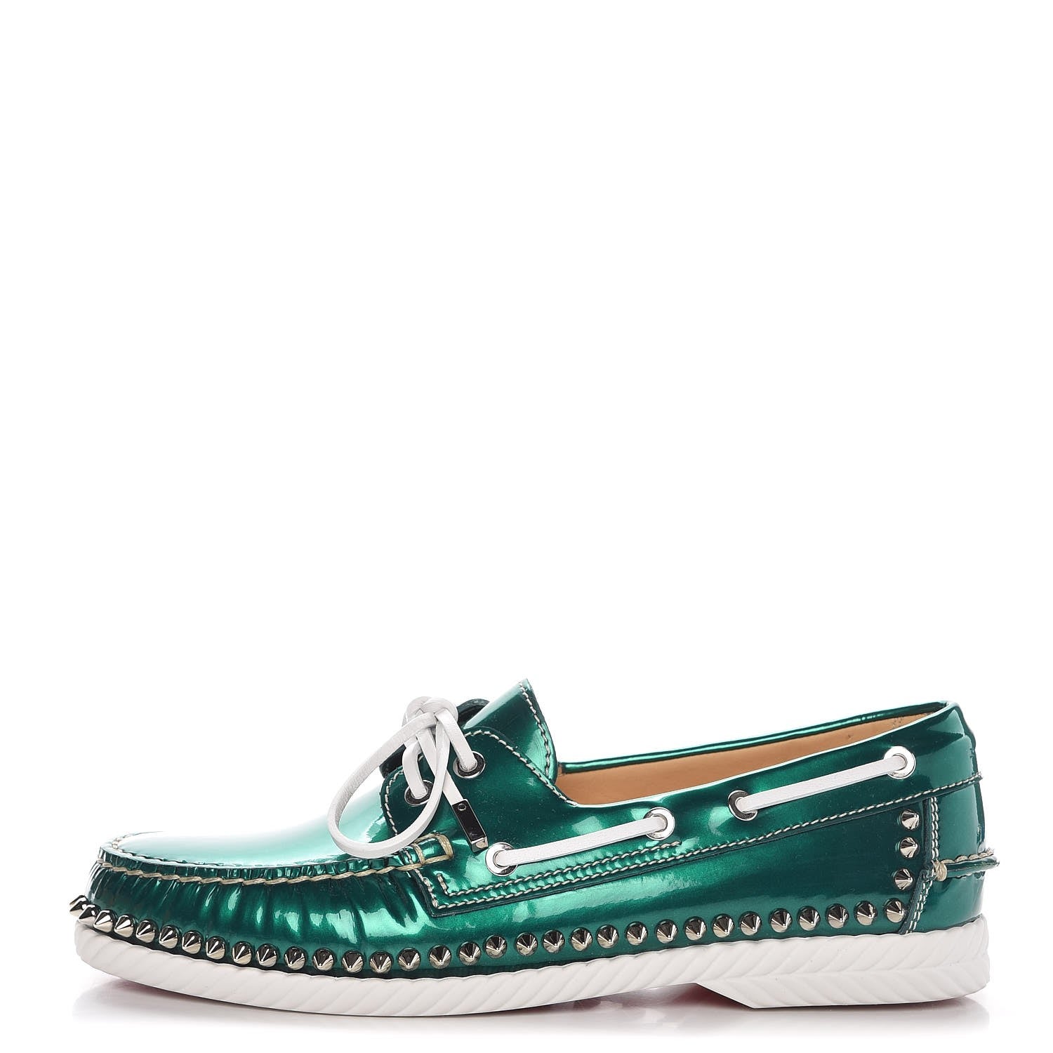 Christian Louboutin Glossy Patent Steckel Spike Flats 39.5 Green Silver 1 of 8