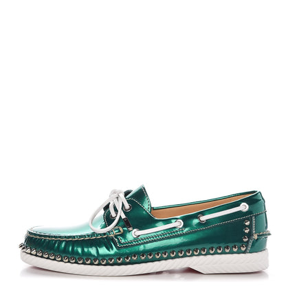 Christian Louboutin Glossy Patent Steckel Spike Flats 39.5 Green Silver 1 of 8