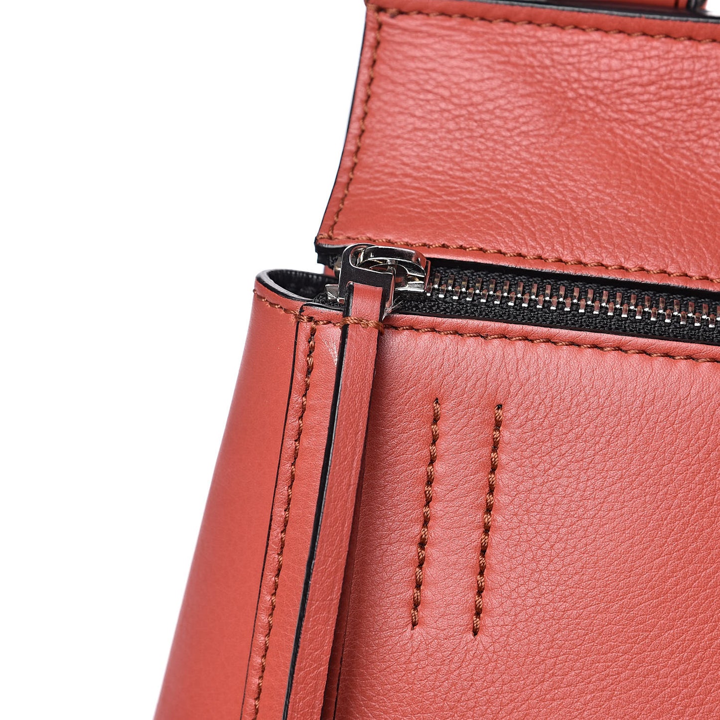 Drummed Calfskin Medium Edge Shoulder Bag Terracotta
