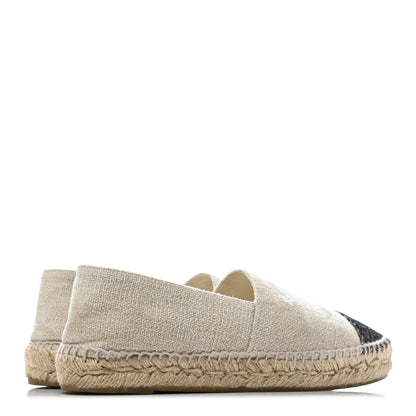 Chanel Toile Sequin CC Espadrilles 38 Beige Black 3 of 4