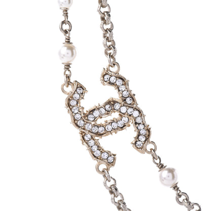 Chanel Pearl Crystal CC Camellia Express Necklace Gold 4 of 6