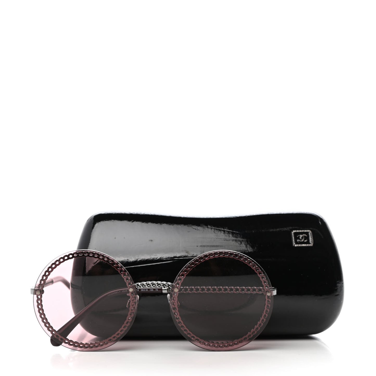 Round Removable Triple Hanging Chain Sunglasses 4245 Pink Silver