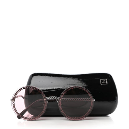 Chanel Round Removable Triple Hanging Chain Sunglasses 4245 Pink Silver 7 of 7