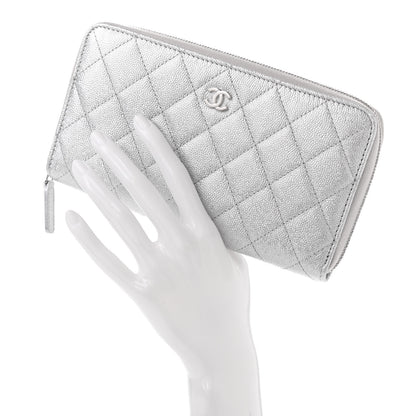 Chanel Metallic Caviar Quilted Large Gusset Zip Around Wallet Silver 2 of 9