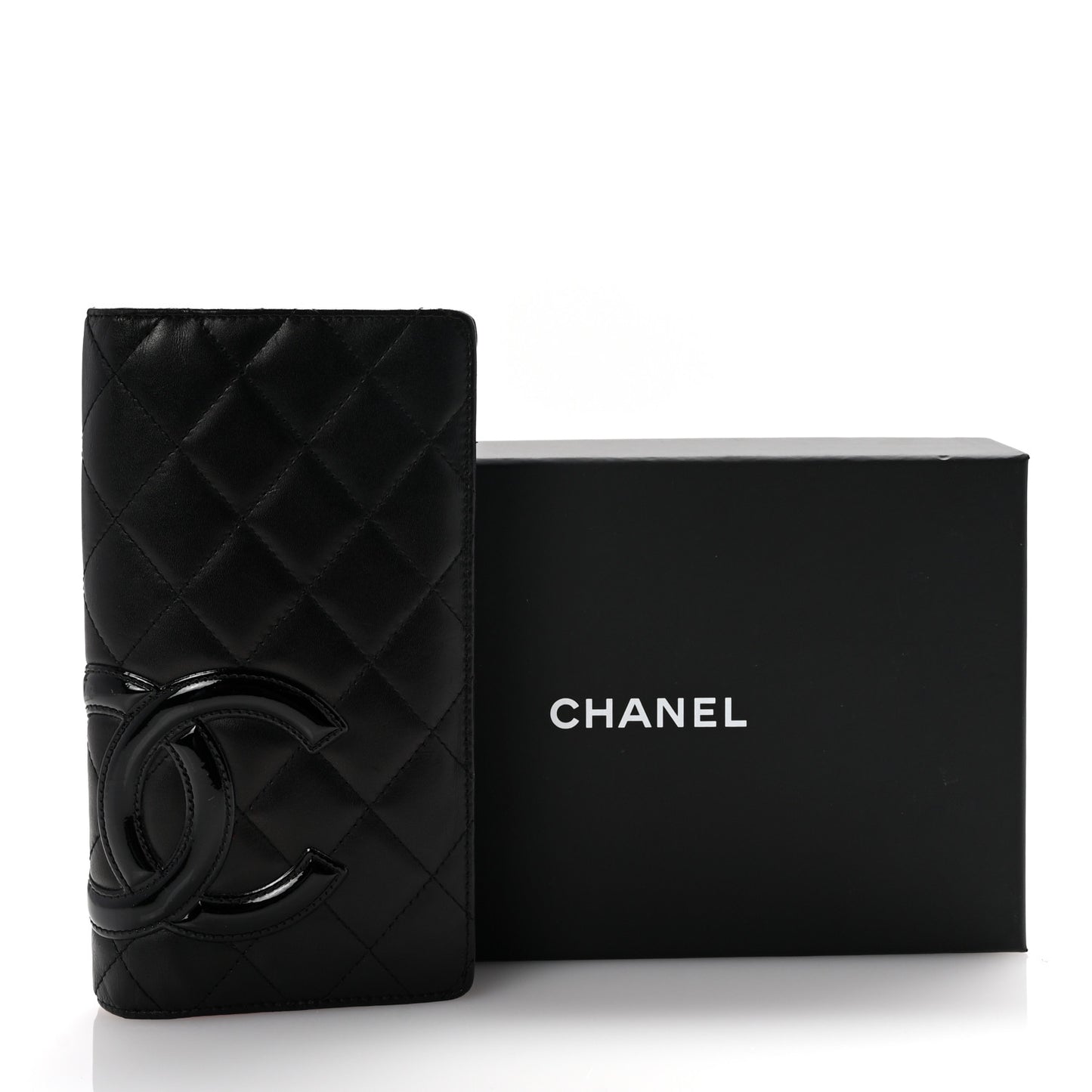 Calfskin Quilted Cambon Yen Wallet Black