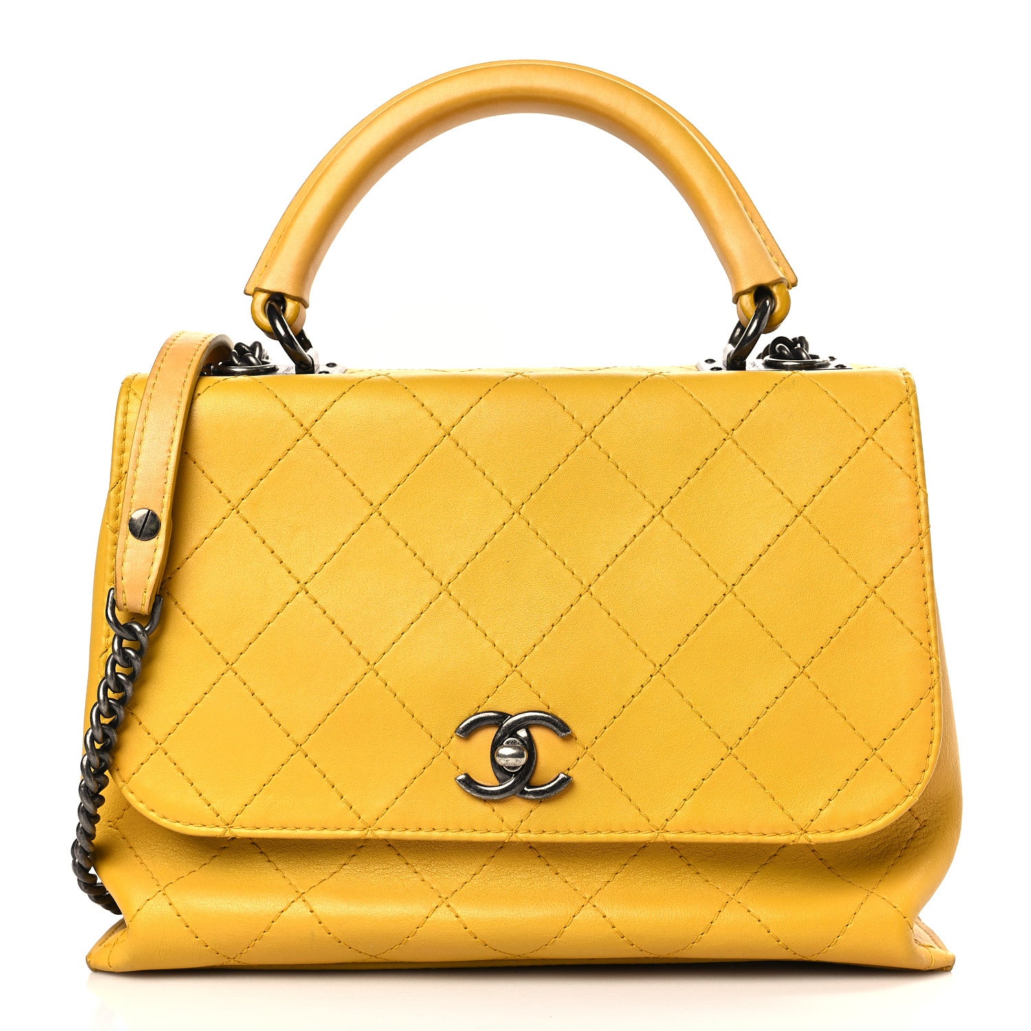 Chanel Calfskin Stitched Urban Luxury Top Handle Bag Yellow 1 of 9