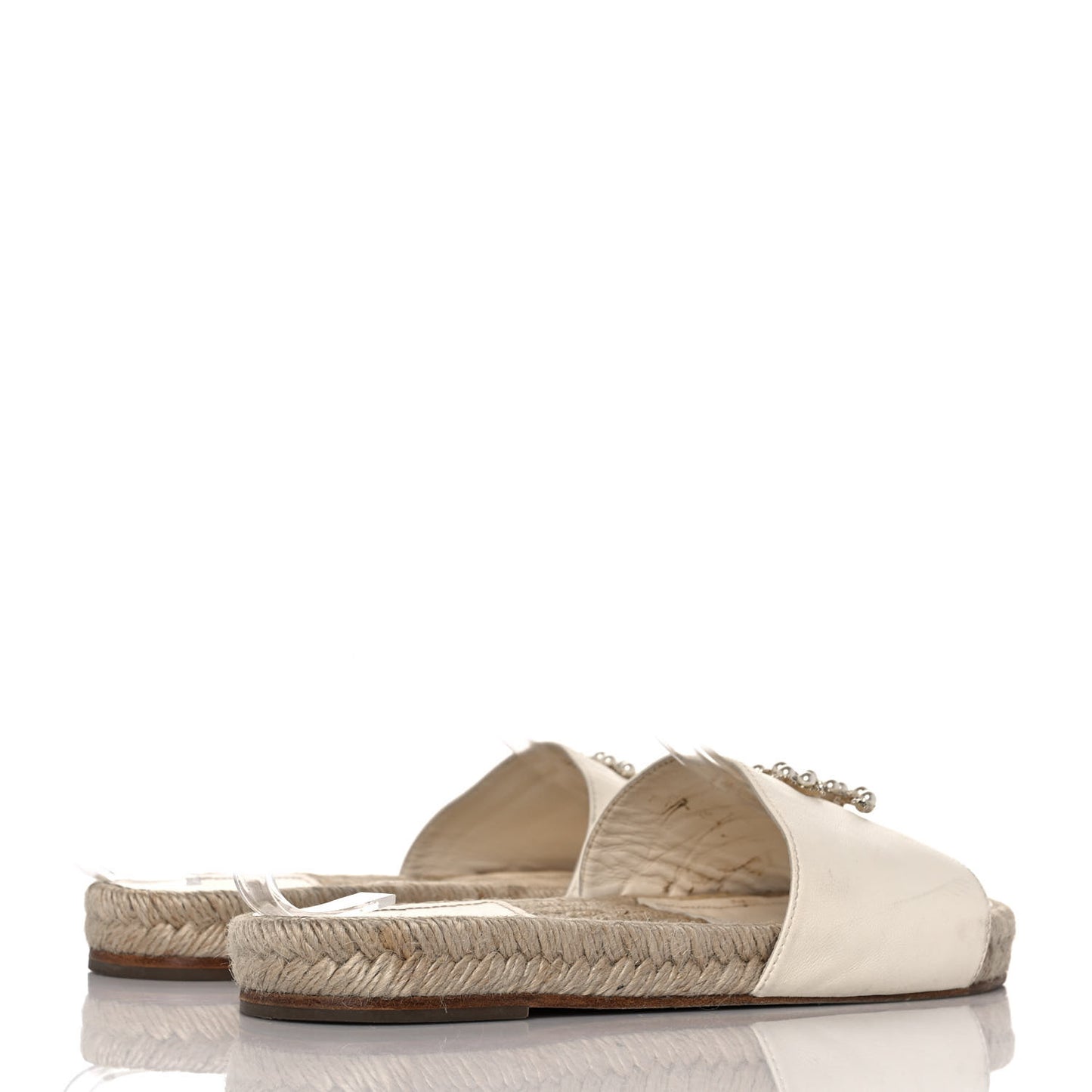Lambskin Pearl CC Espadrille Slip On Sandals 37.5 Ivory
