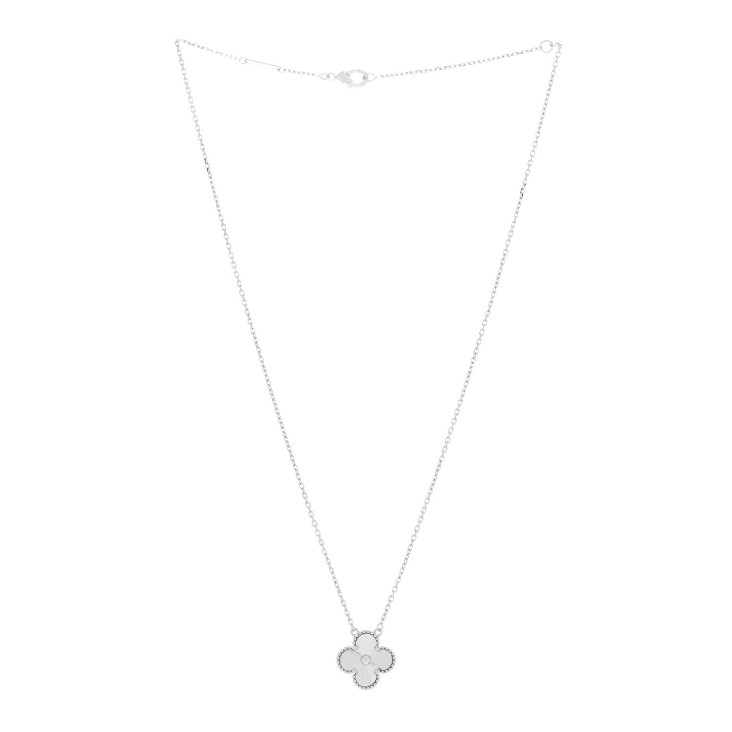 18K White Gold Guilloche Vintage Alhambra Pendant Necklace