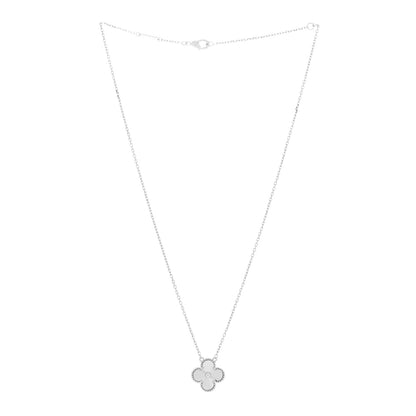Van Cleef & Arpels 18K White Gold Guilloche Vintage Alhambra Pendant Necklace 3 of 5