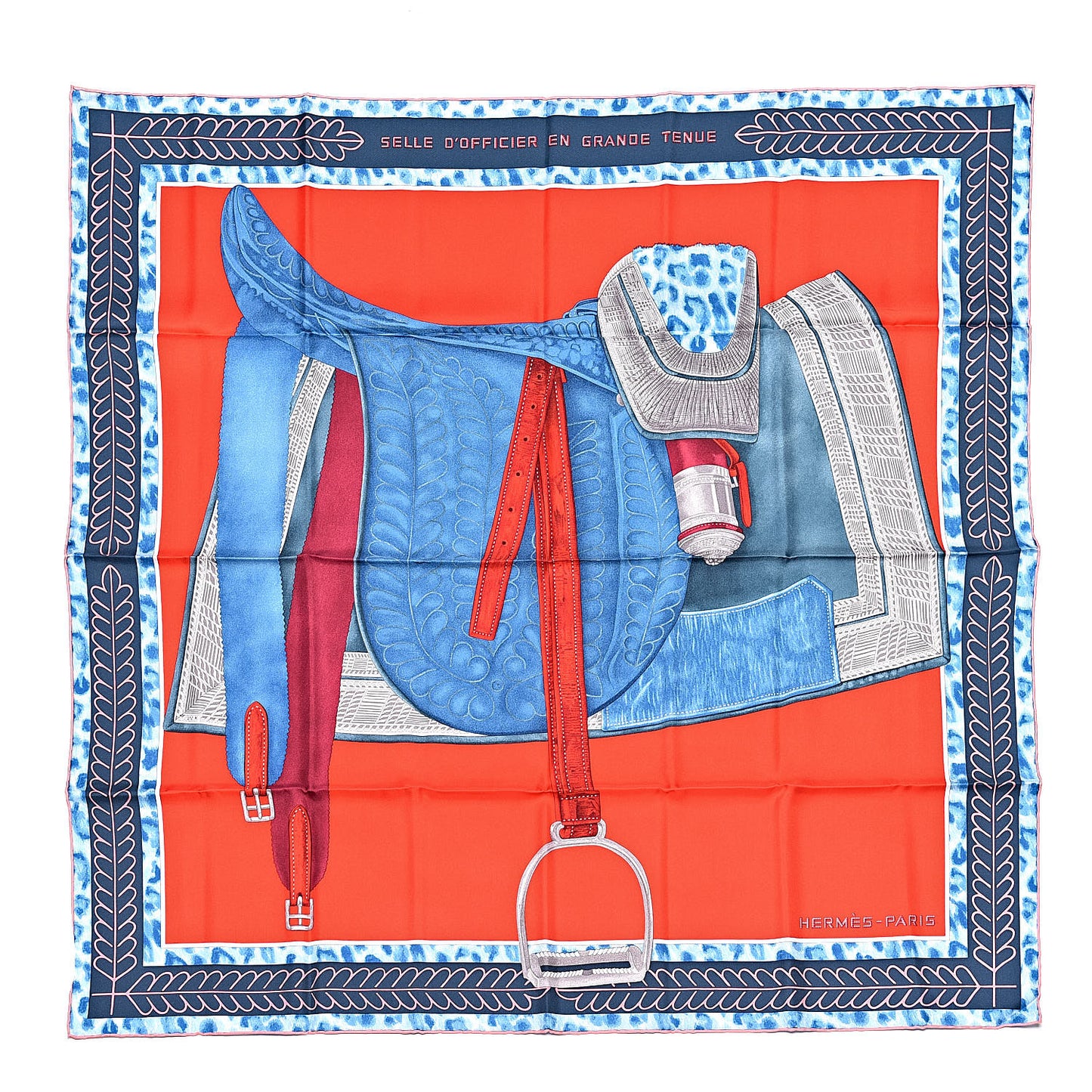 Silk Selle d'Officier En Grande Tenue Scarf 90 Rouge Blue Jean Ciel