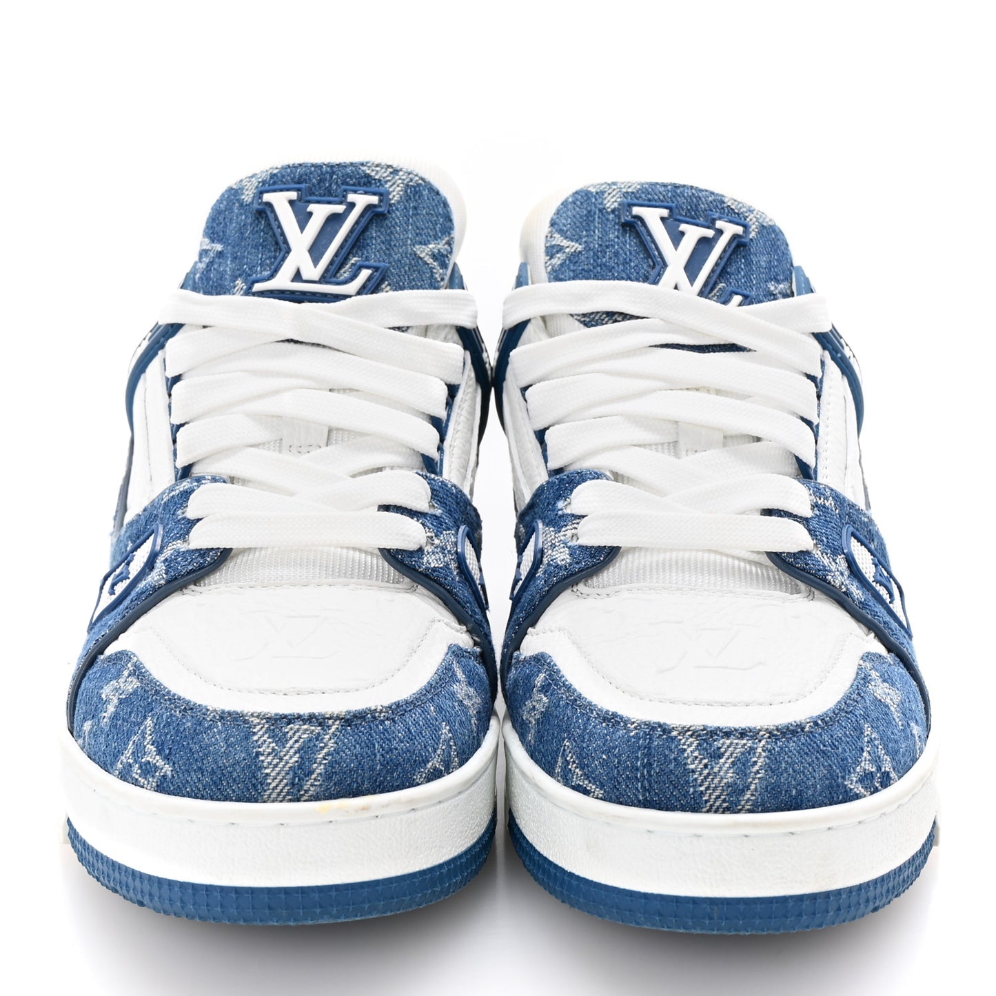 Calfskin Embossed Monogram Denim Womens LV Trainer Sneakers 38 Blue