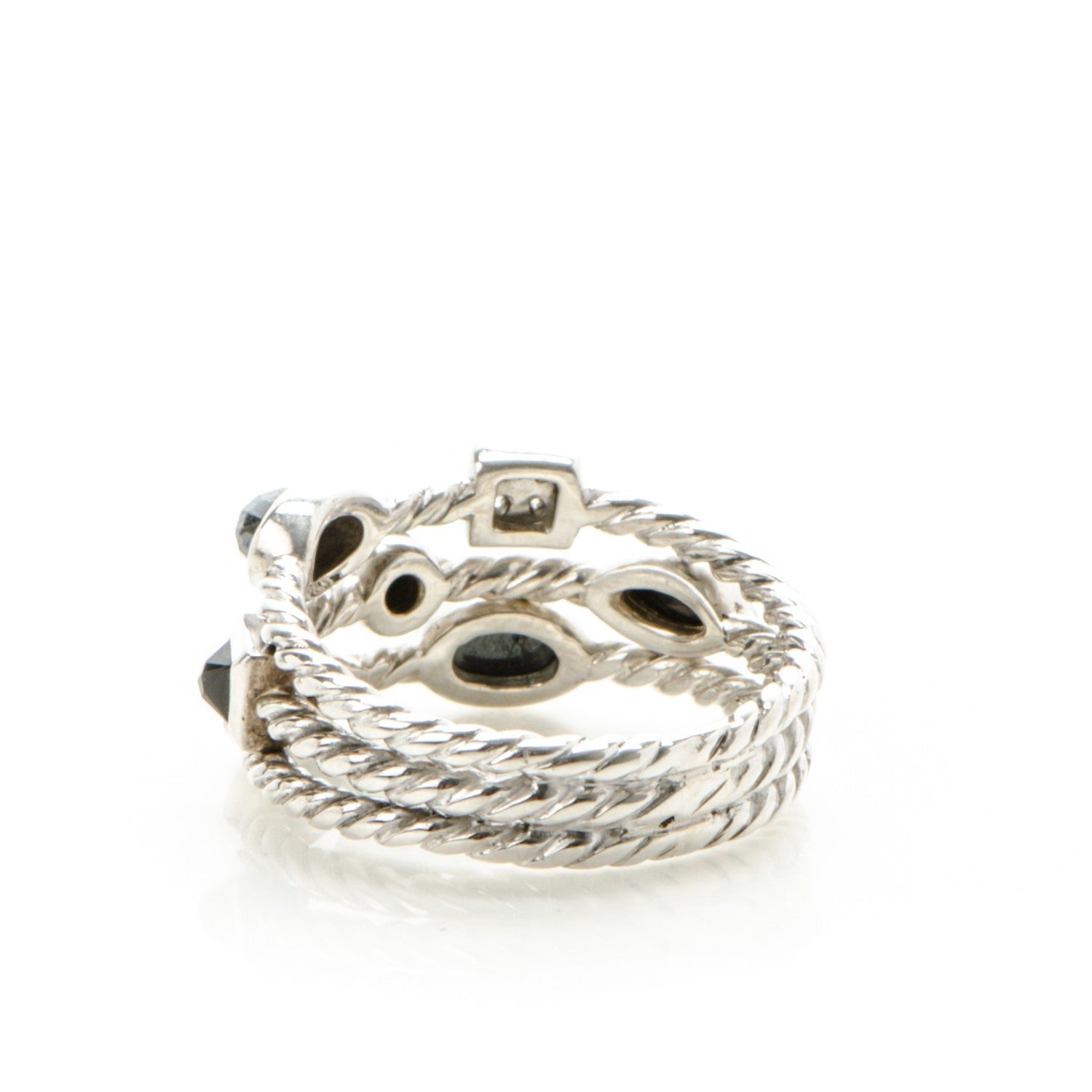 David Yurman Sterling Silver Diamond Onyx Hematine Confetti 3 Row Ring 7 3 of 4