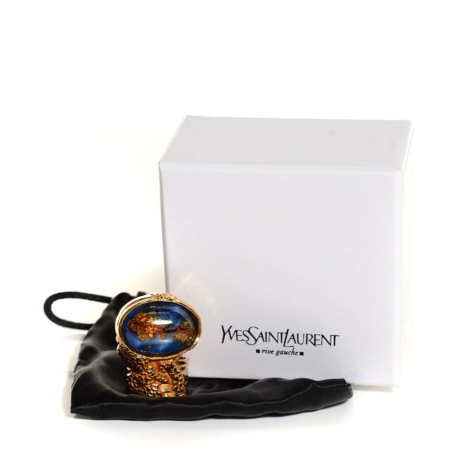 Saint Laurent Glass Cabochon Arty Ovale Ring 8 Azure Gold 4 of 4