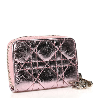 Christian Dior Metallic Calfskin Cannage Mini Lady Dior Zip Portemonnaie Pink 3 of 8