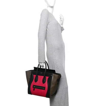 Celine Snakeskin Smooth Calfskin Mini Tri-Color Luggage Fuchsia 2 of 11