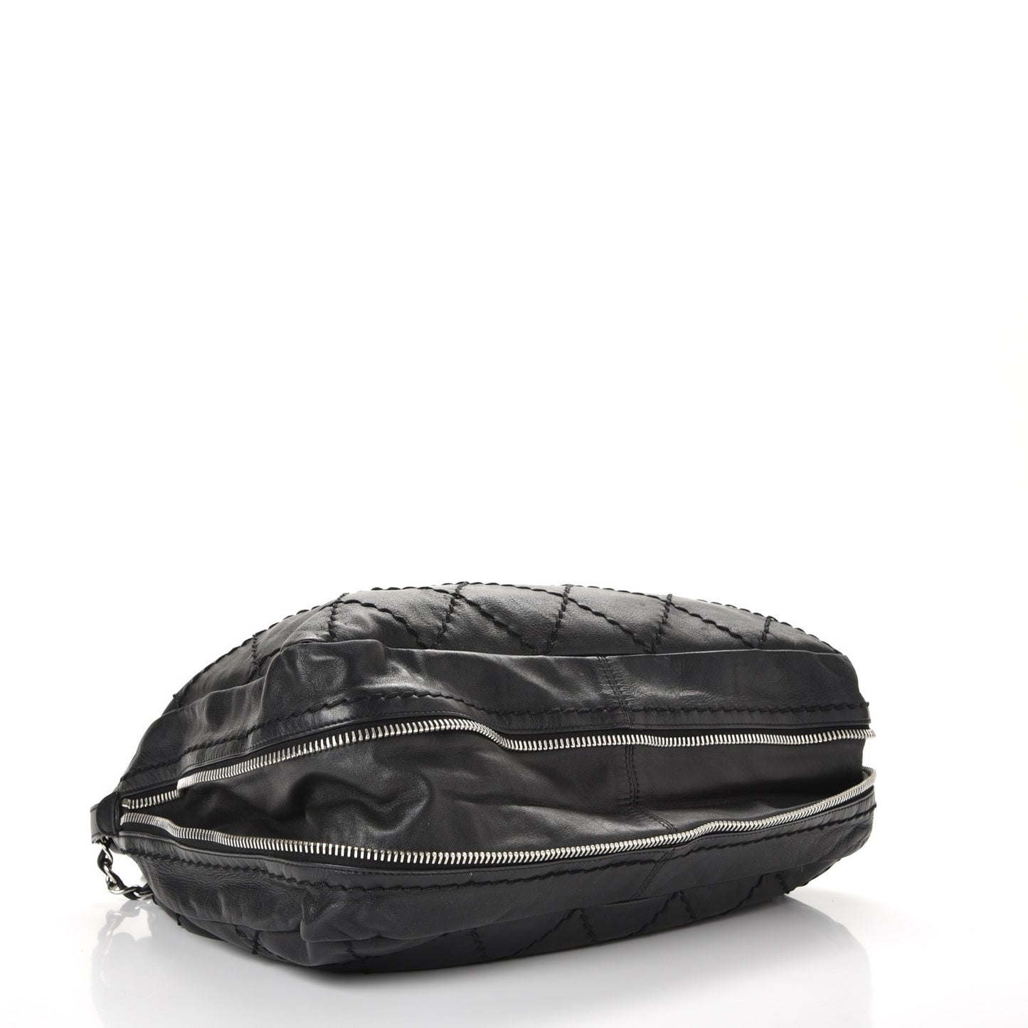 Lambskin Stitched Expandable Tote Black