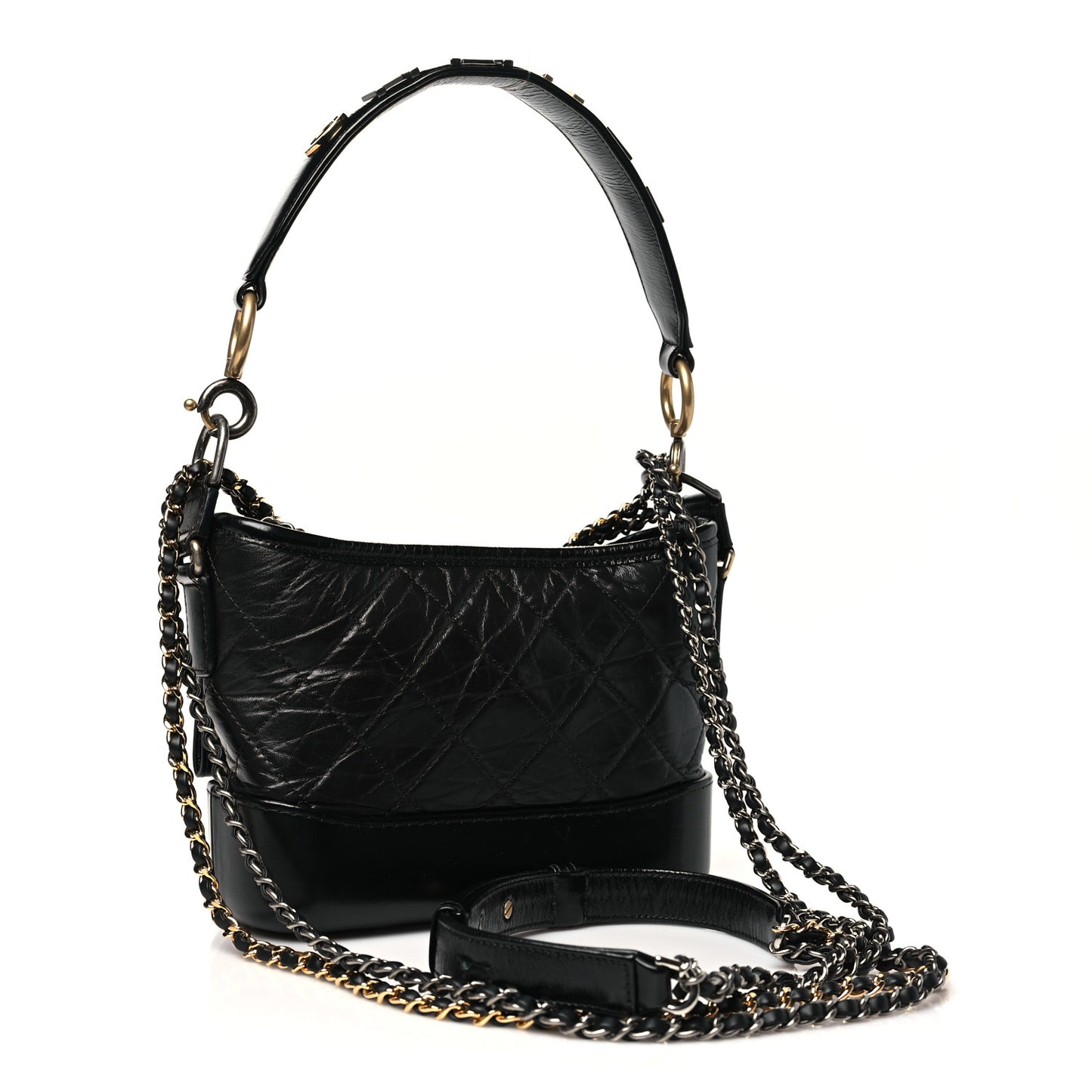 Aged Calfskin Quilted Small Gabrielle Logo Hobo Black