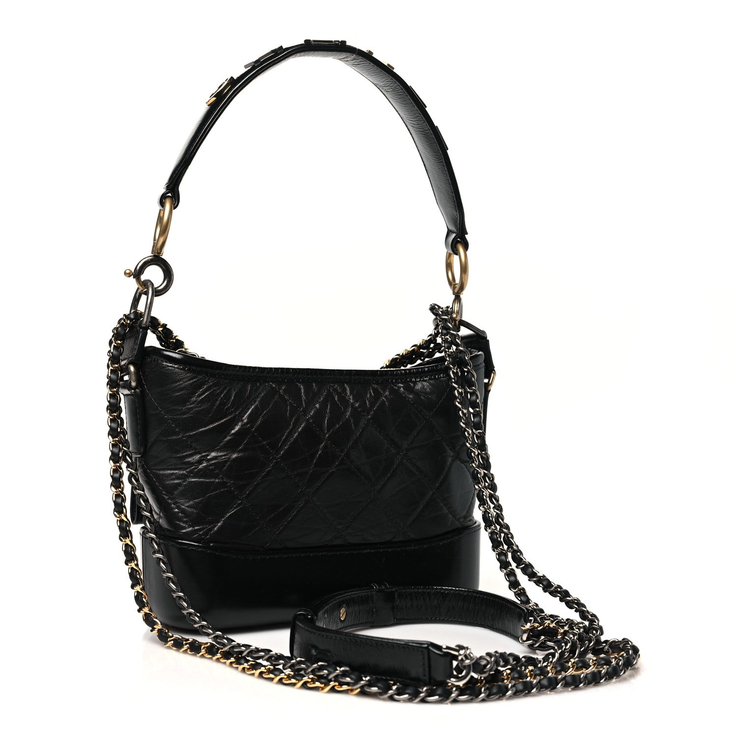 Chanel Aged Calfskin Quilted Small Gabrielle Logo Hobo Black 3 of 10