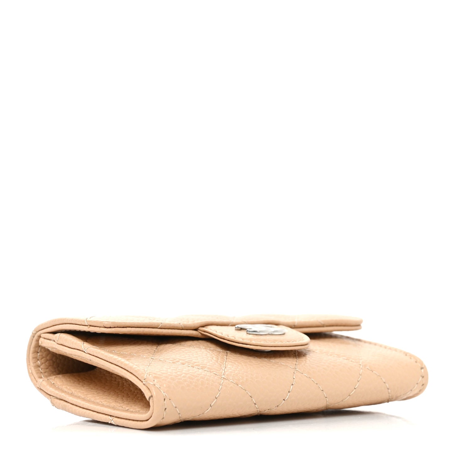 Caviar Quilted Flap Card Holder Wallet Beige