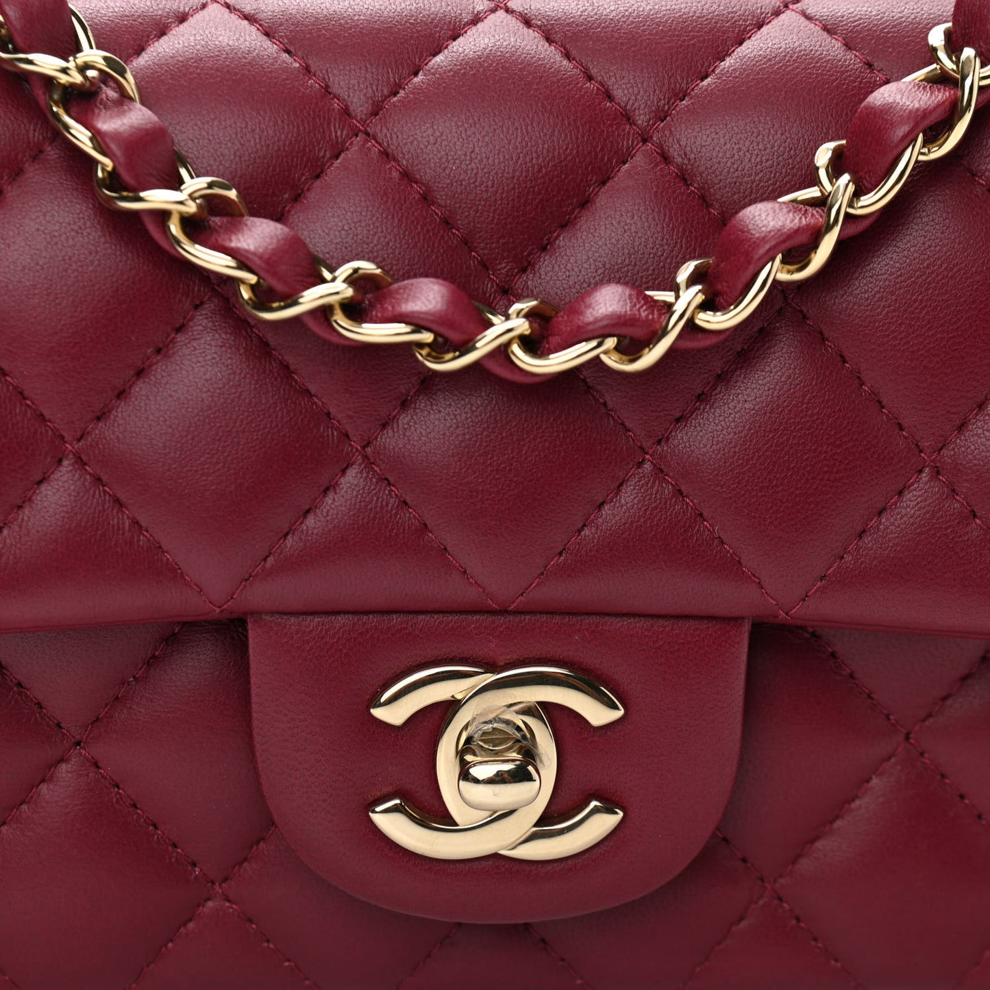 Lambskin Quilted Mini Rectangular Flap Burgundy