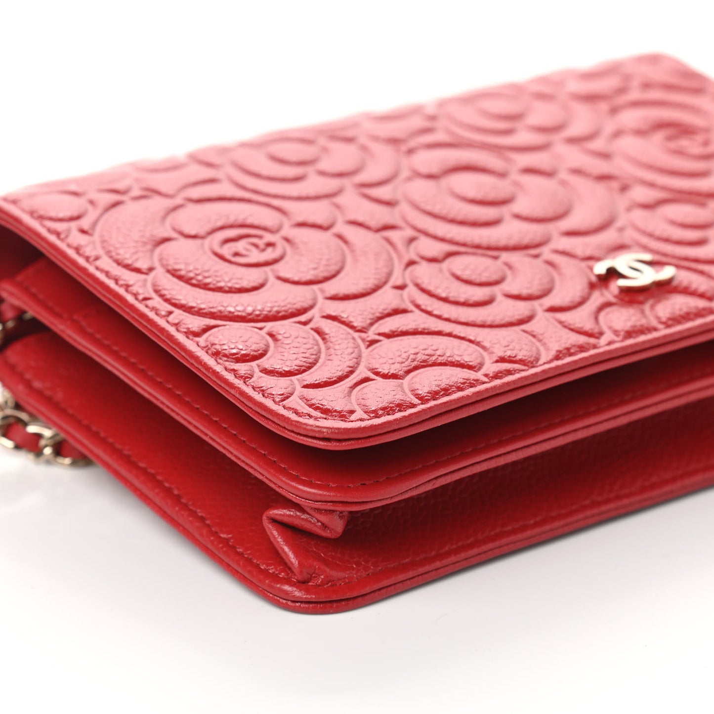Caviar Camellia Embossed Wallet On Chain WOC Red