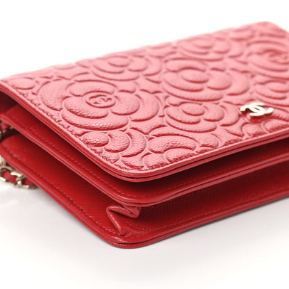 Chanel Caviar Camellia Embossed Wallet On Chain WOC Red 9 of 10