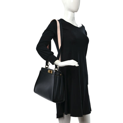 Fendi Vitello Seta Canvas FF Embroidered Medium Peekaboo Iconic Satchel Black Rosa Quarzo 2 of 8
