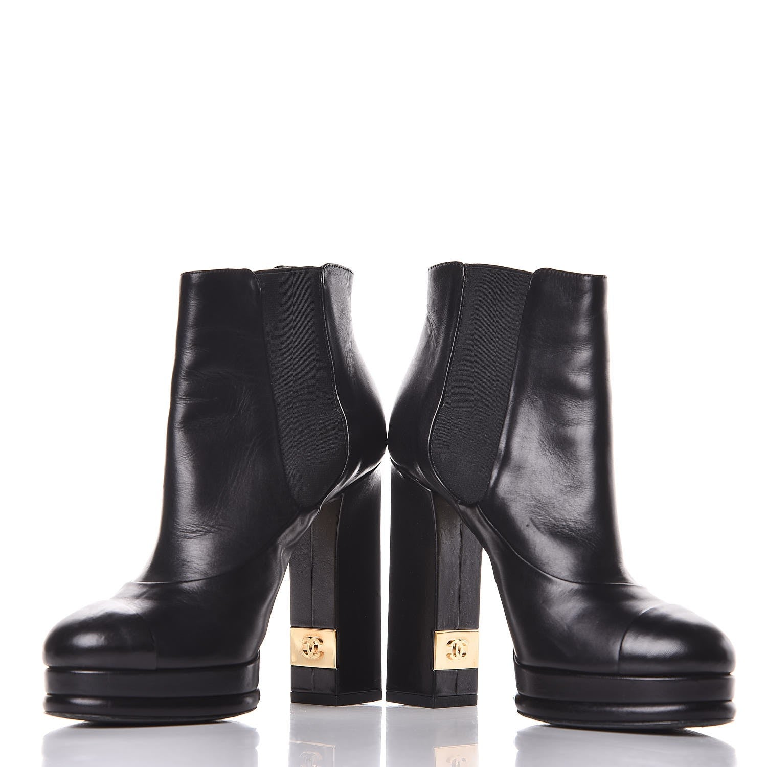 Chanel Calfskin Elastic Cap Toe Ankle Boots Booties Heels 37 Black 18 of 22
