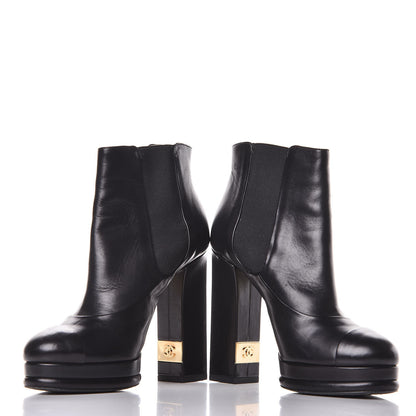 Chanel Calfskin Elastic Cap Toe Ankle Boots Booties Heels 37 Black 18 of 22