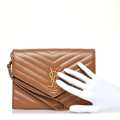 Saint Laurent Grain De Poudre Matelasse Chevron Monogram Cassandre Flap Pouch Natural Dark 2 of 10