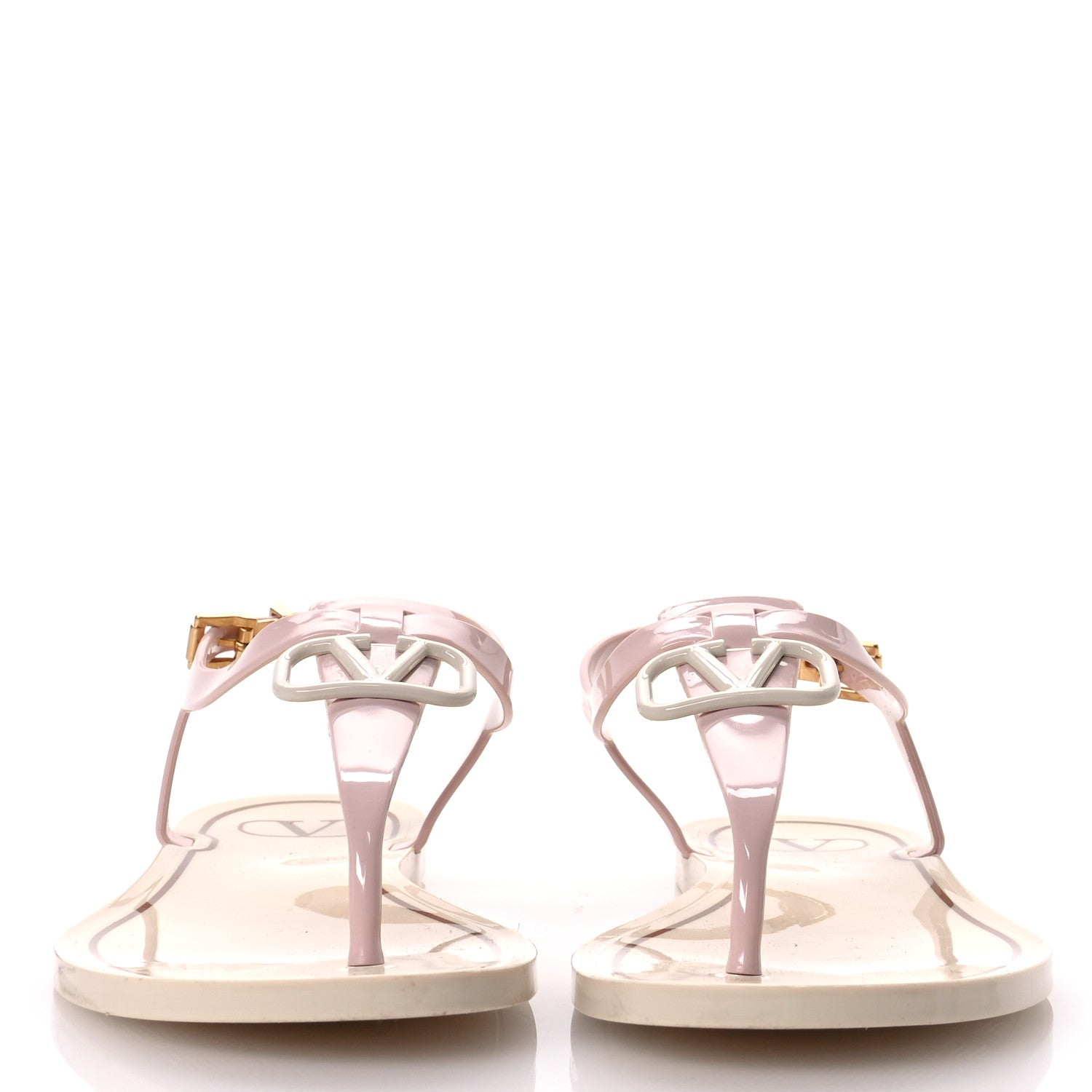 Valentino Garavani PVC Vlogo Flat Thong Sandals 37 Rose Quartz Light Ivory 3 of 7