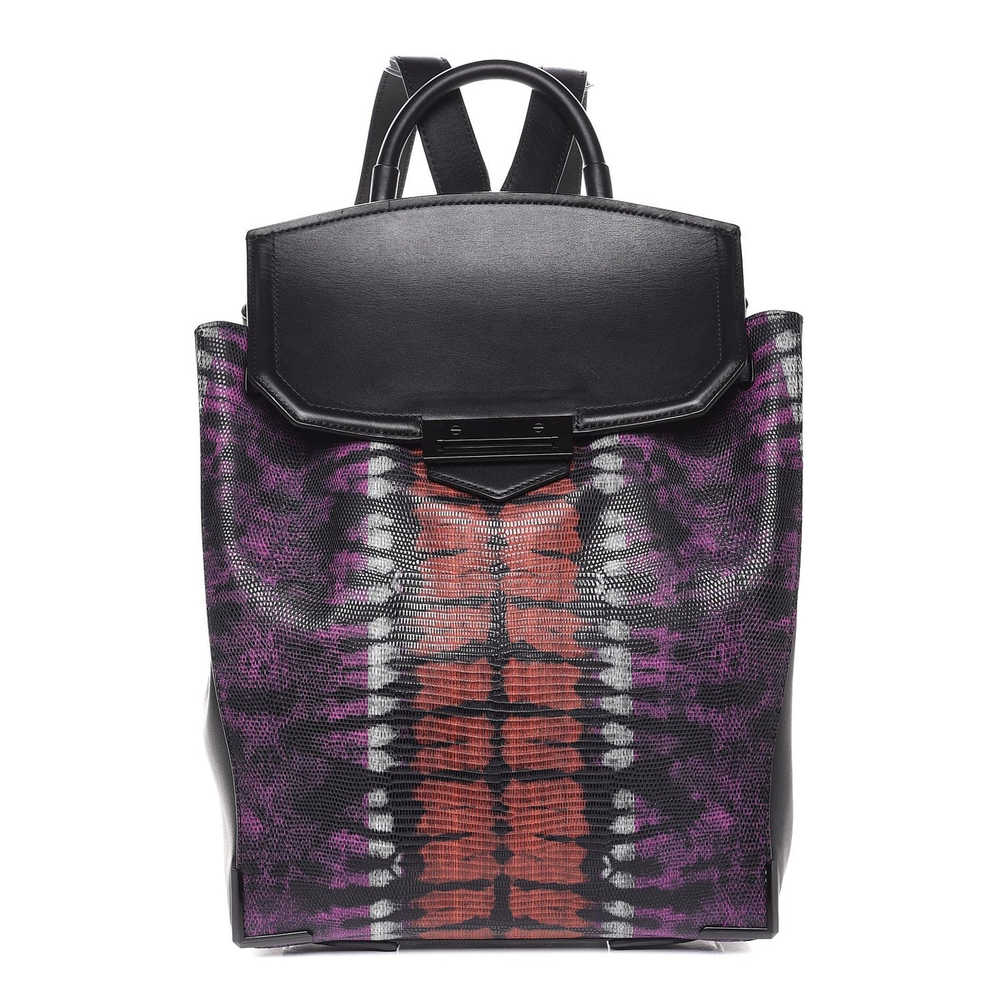 Calfskin Lizard Embossed Tie Dye Prisma Skeletal Backpack Matte Black Pink