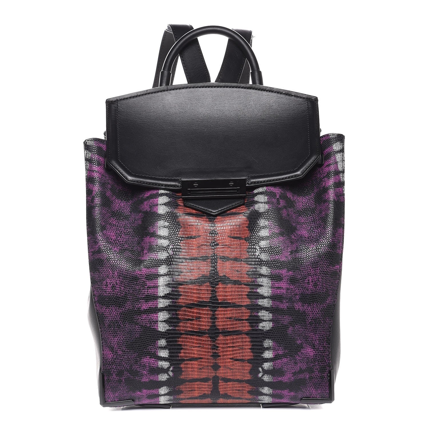 Alexander Wang Calfskin Lizard Embossed Tie Dye Prisma Skeletal Backpack Matte Black Pink 1 of 8