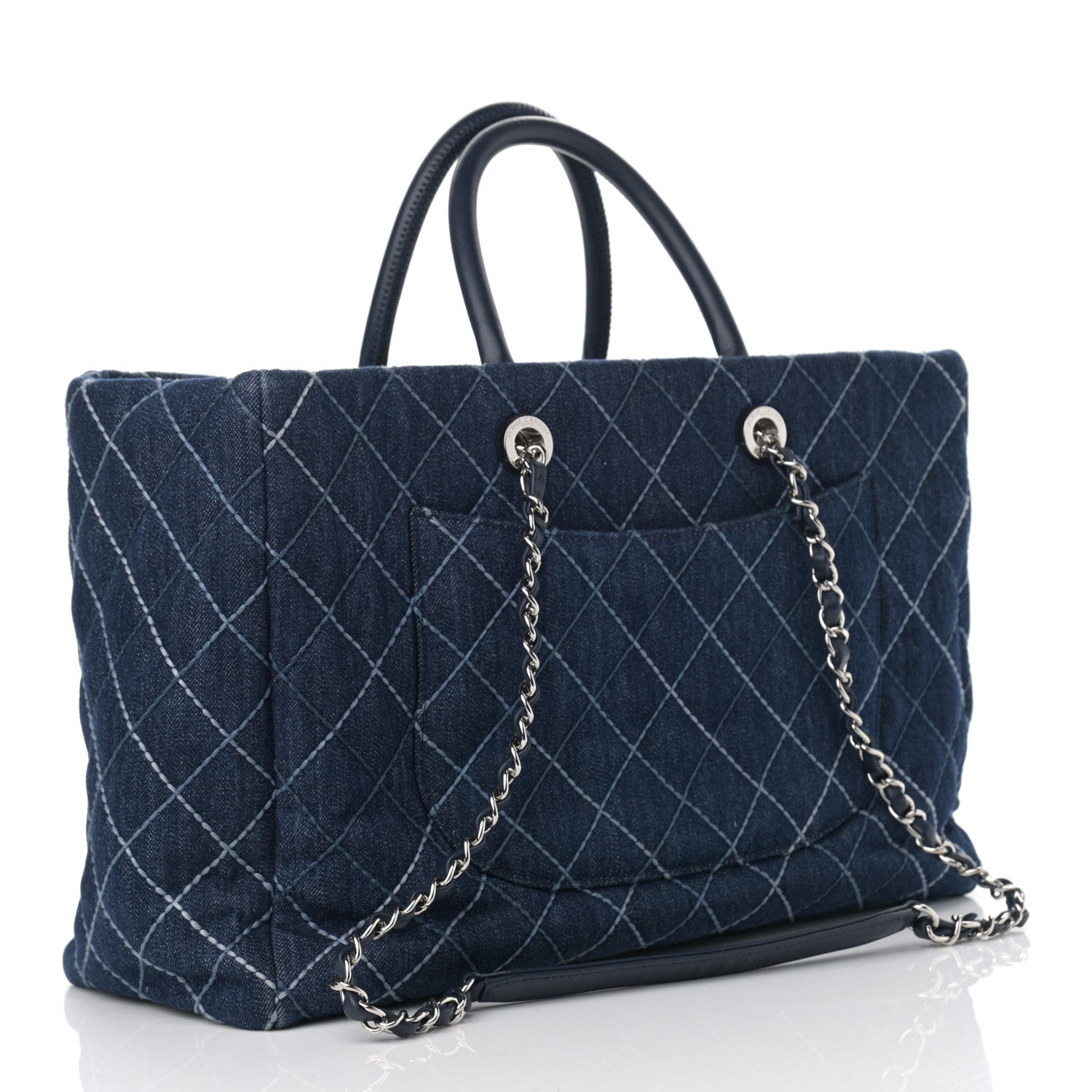 Chanel Denim Quilted Large Coco Handle Shopping Tote Blue 3 of 13
