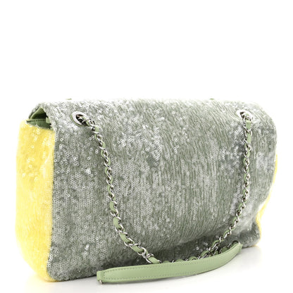 Chanel Sequin Large Waterfall Flap Green Light Green Yellow 2 of 9
