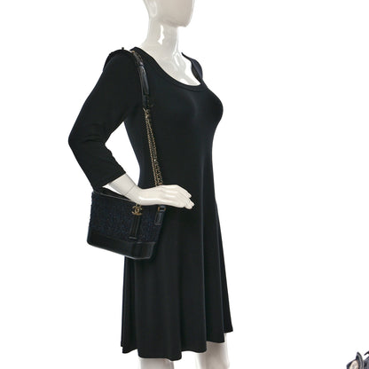 Chanel Tweed Calfskin Small Gabrielle Hobo Black Blue 2 of 8