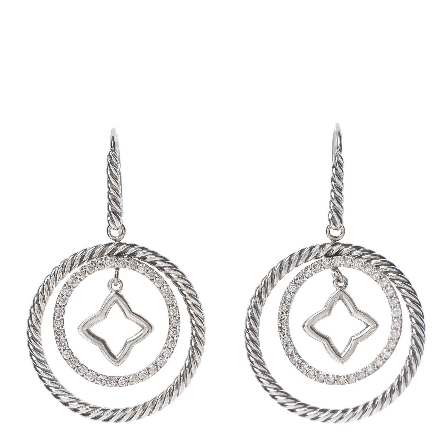 Sterling Silver Diamond Quatrefoil Mobile Circle Earrings