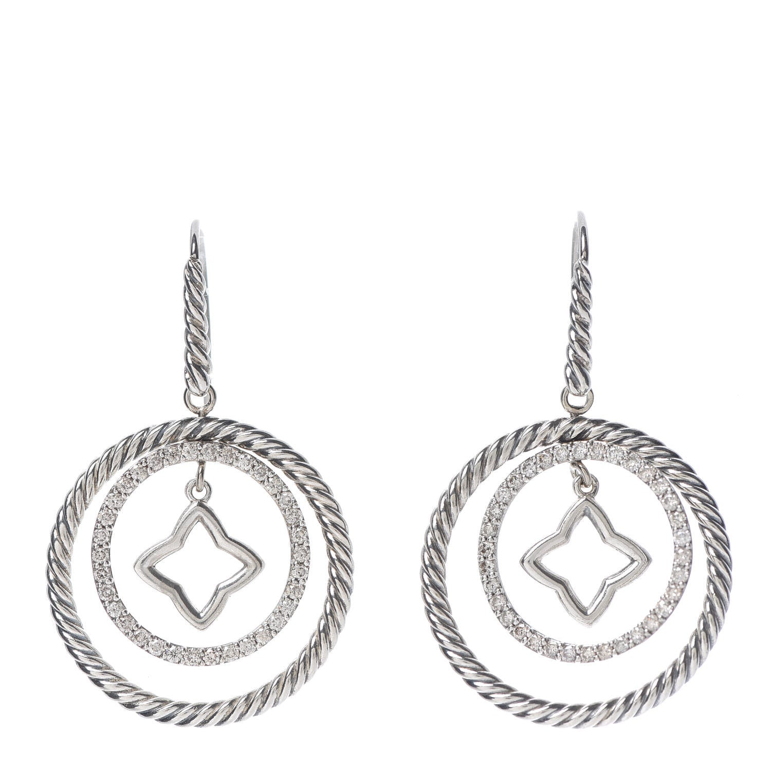 David Yurman Sterling Silver Diamond Quatrefoil Mobile Circle Earrings 1 of 4